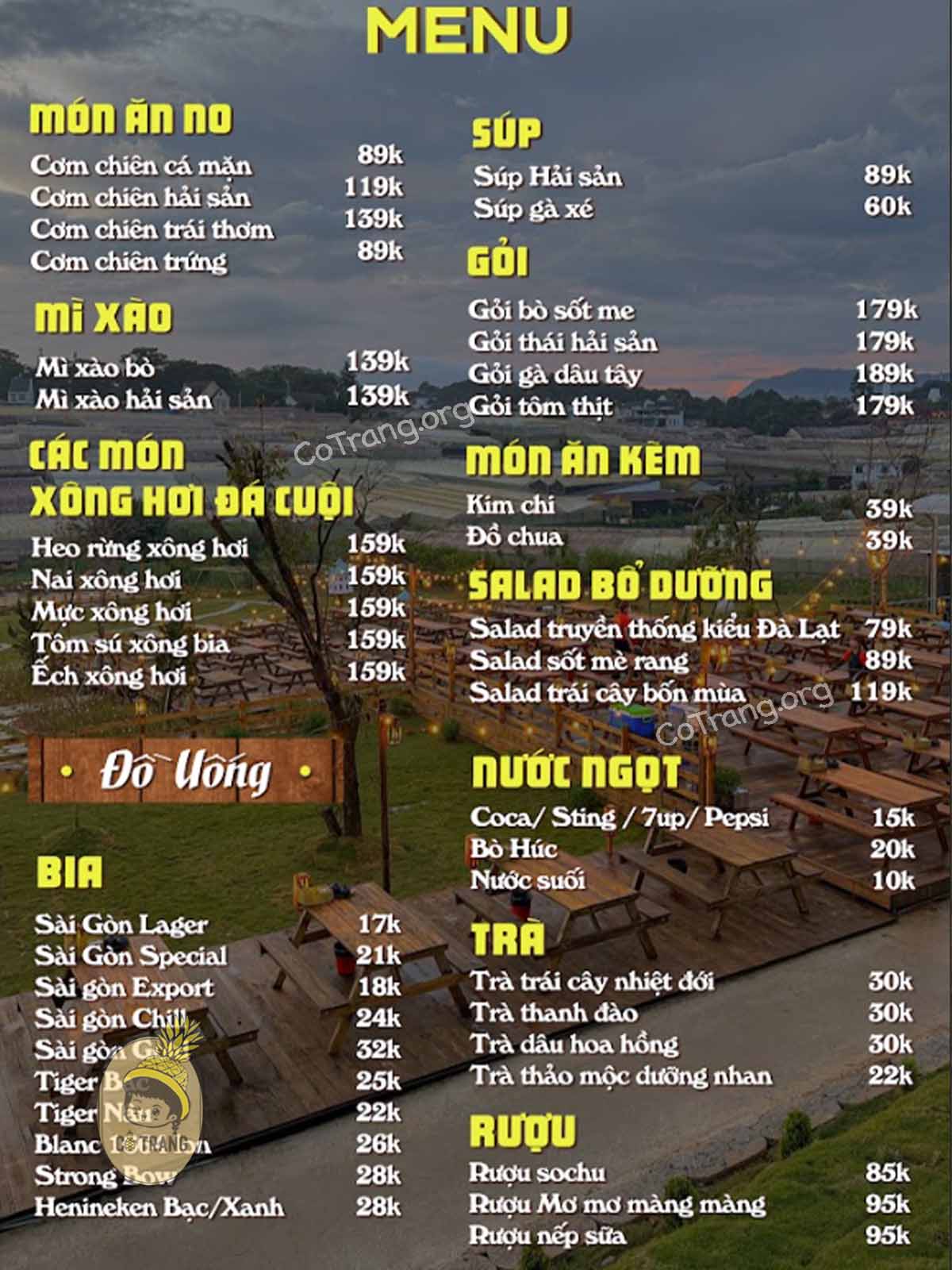 Menu thực đơn và không gian thực tế tại Tiệm Gà TukTuk Đà Lạt