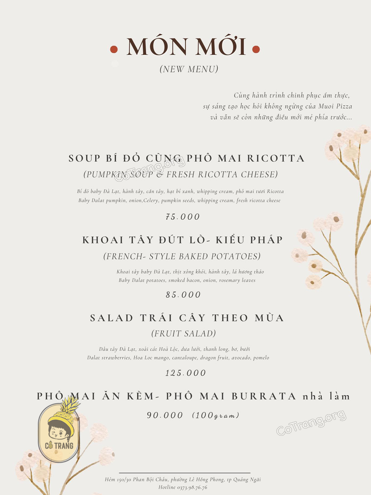 Menu và món ăn thực tế tại Muối Pizza