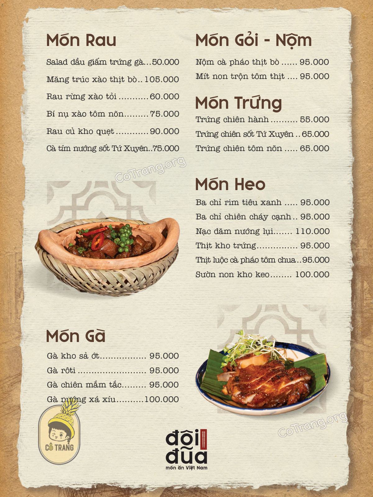 Menu thực đơn và món ăn thực tế tại Đôi Đũa Đà Lạt