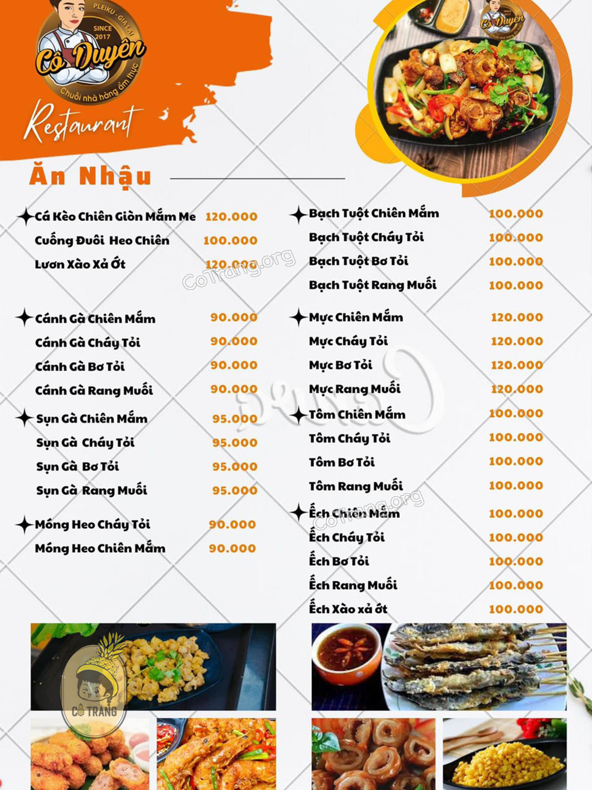Menu thực đơn và món ăn thực tế tại Lẩu Cô Duyên Gia Lai