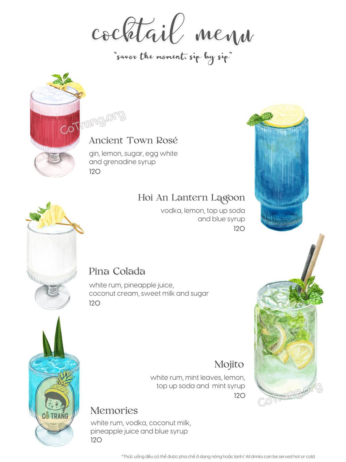 Menu thức uống thực tế tại Memories Bistro & Cafe Hội An