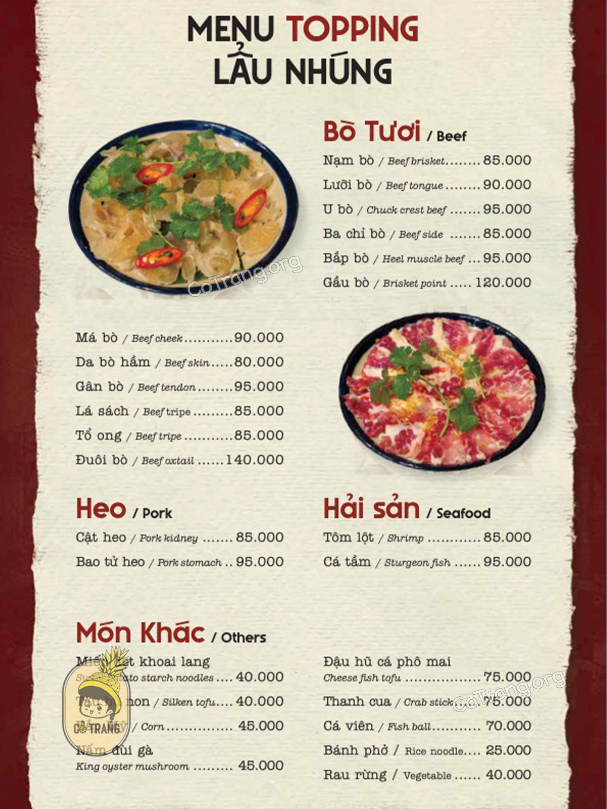 Menu thực đơn và món ăn thực tế tại Đôi Đũa Đà Lạt