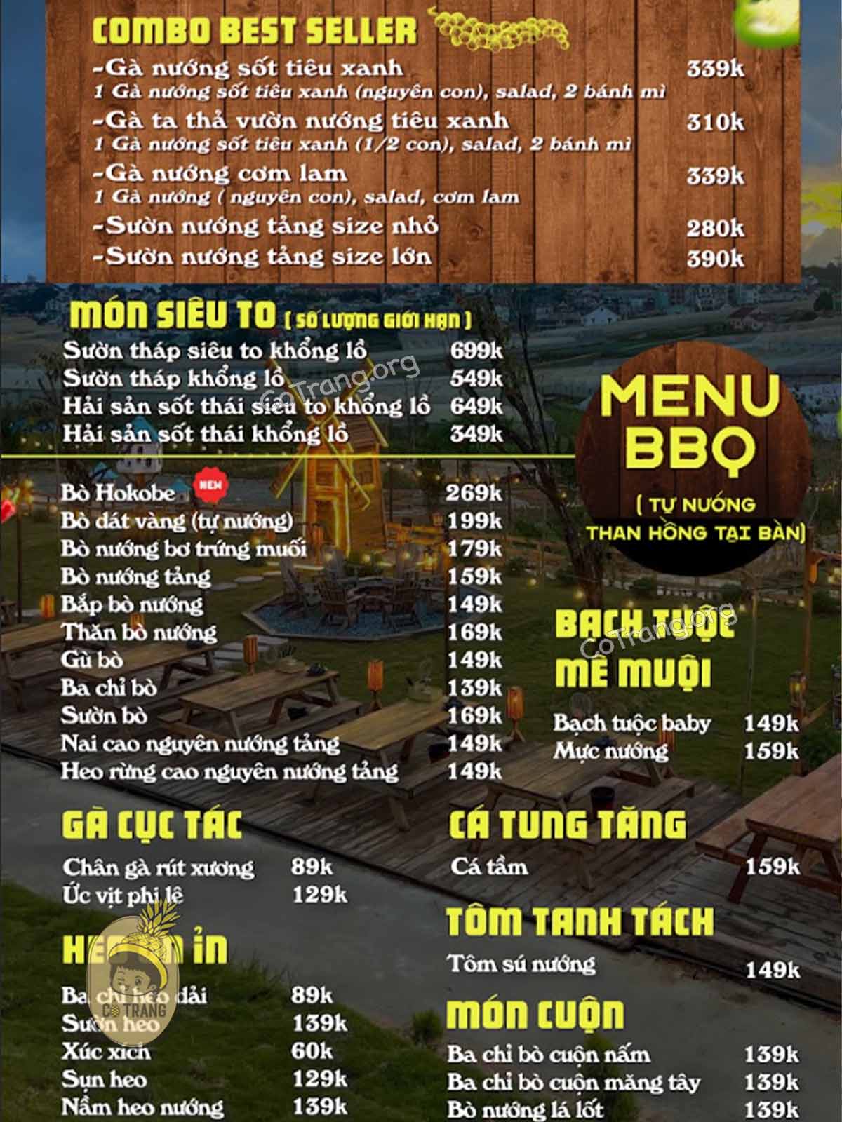 Menu thực đơn và không gian thực tế tại Tiệm Gà TukTuk Đà Lạt