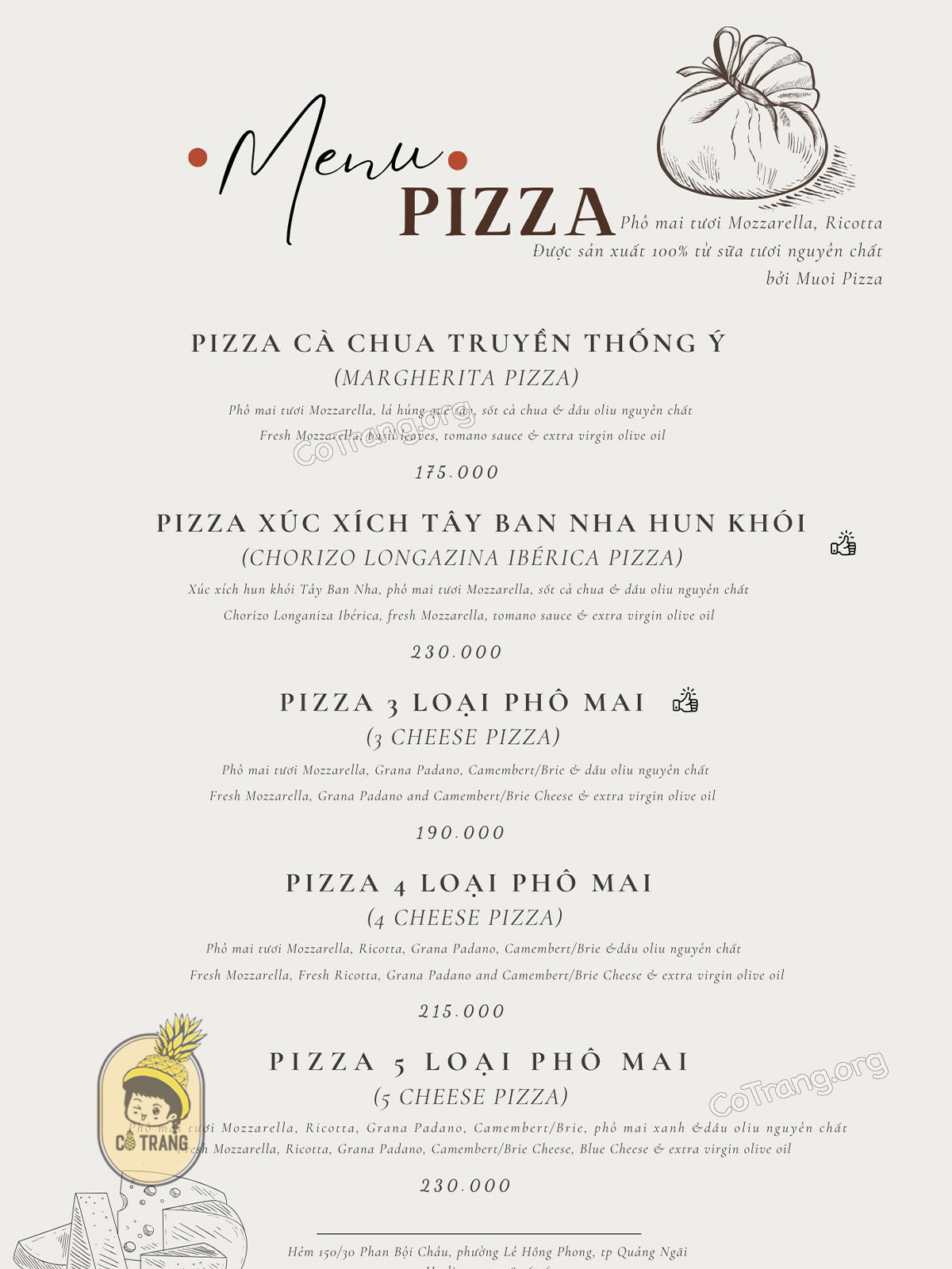 Menu và món ăn thực tế tại Muối Pizza