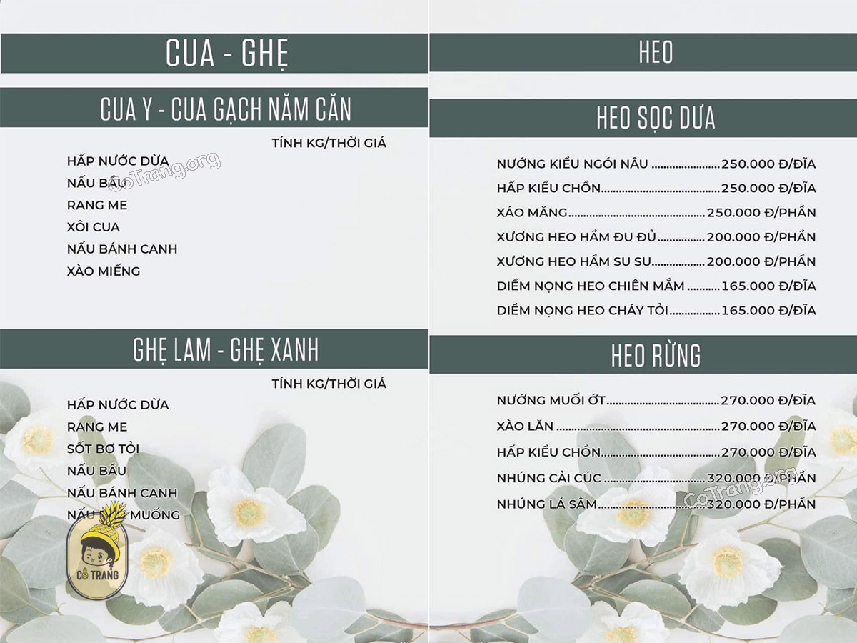 Menu thực đơn và món ăn thực tế tại Nhà Hàng Ngói Nâu Gia Lai