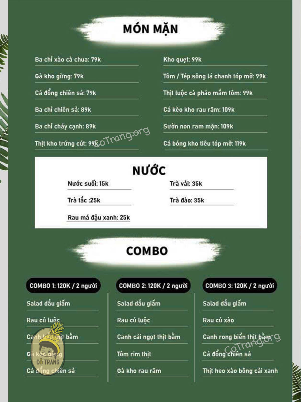 Menu thực đơn và món ăn thực tế tại Dưới Tán Thông Đà Lạt 