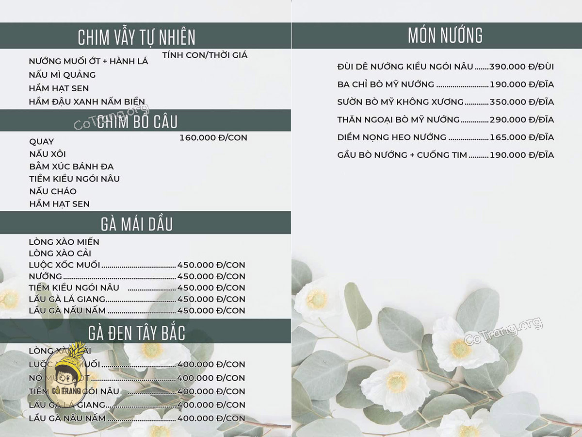 Menu thực đơn và món ăn thực tế tại Nhà Hàng Ngói Nâu Gia Lai