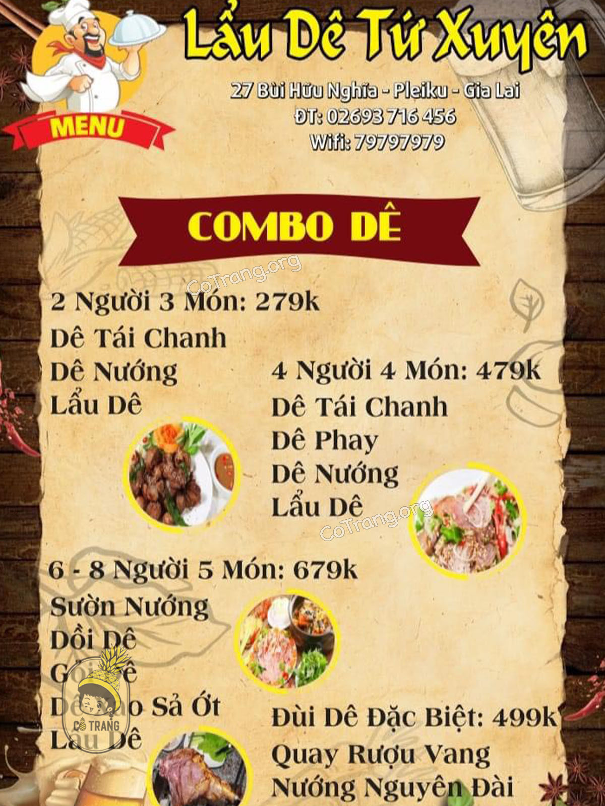 Menu thực đơn và món ăn thực tế tại Lẩu Dê Tứ Xuyên Gia Lai