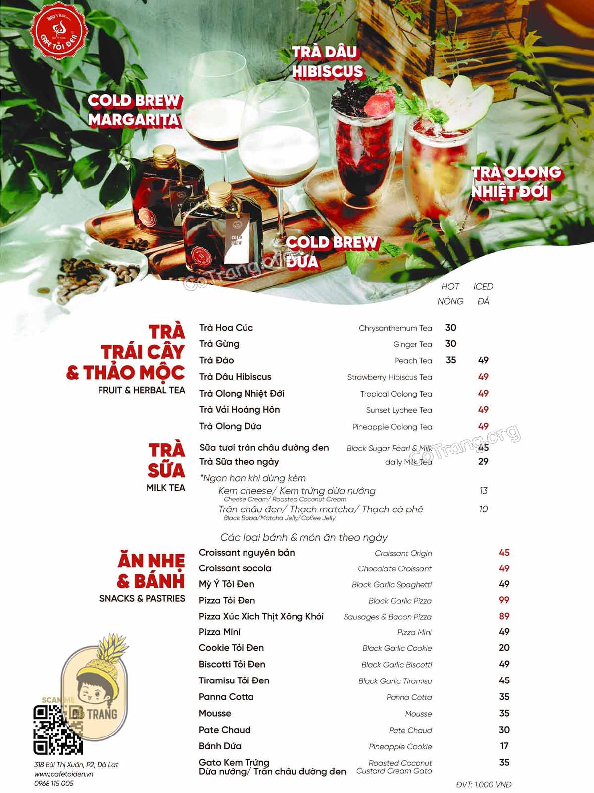 Menu tại Tỏi Đen Coffee Roastery Đà Lạt