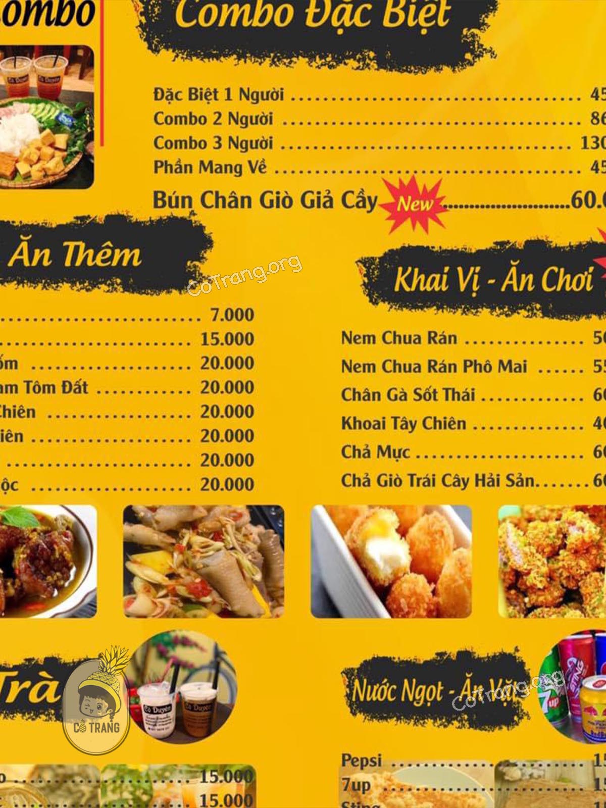 Menu thực đơn và món ăn thực tế tại Bún Đậu Mắn Tôm Cô Duyên