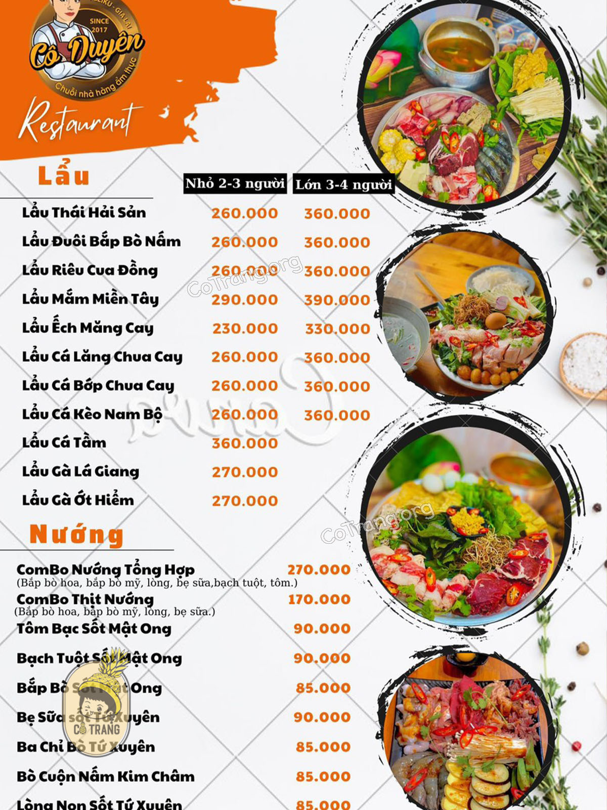 Menu thực đơn và món ăn thực tế tại Lẩu Cô Duyên Gia Lai