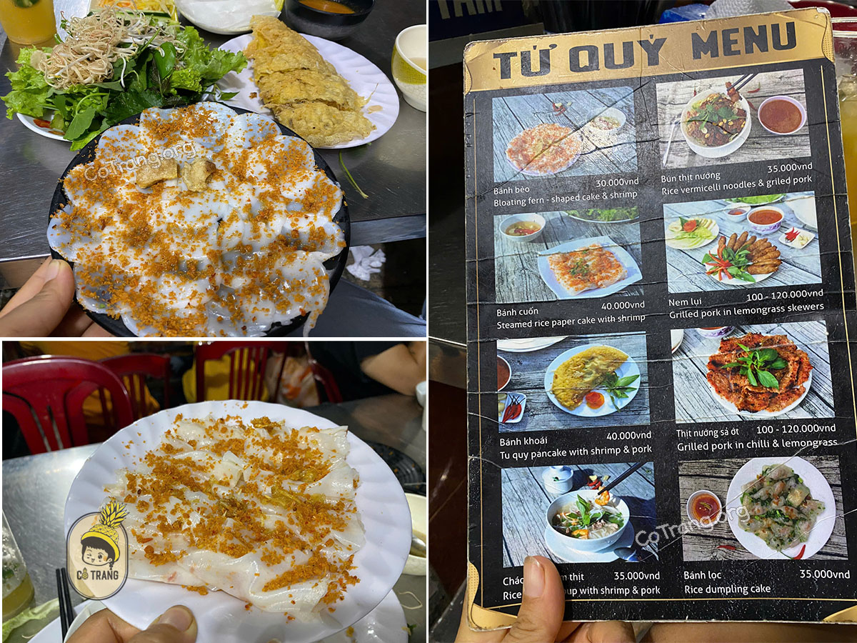 Menu và thực đơn thực té tại Bánh Khoái Tứ Quý - Đồng Hới