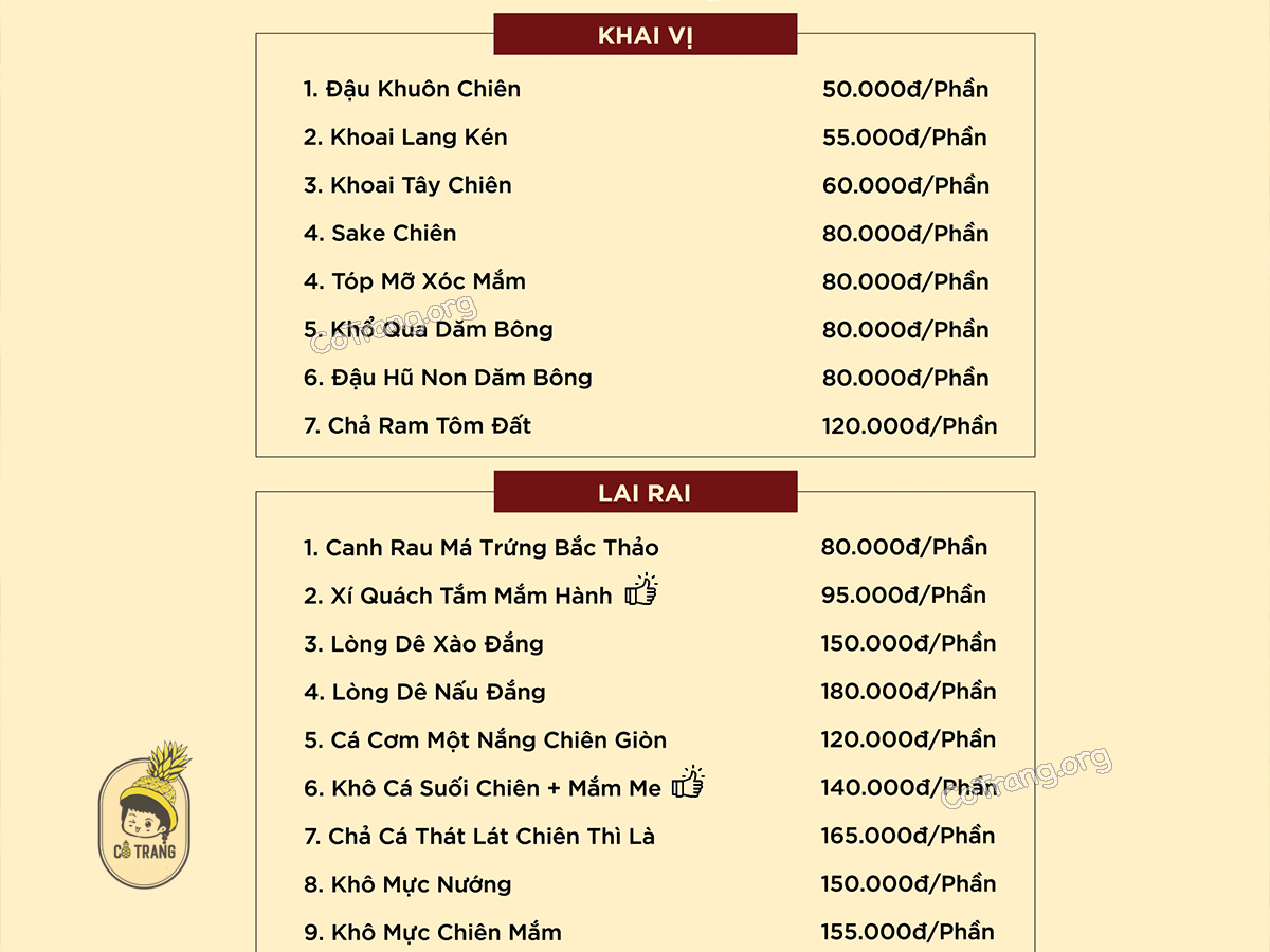 Menu thực đơn và món ăn thực tế Nhà Hàng Lạc Viên Pleiku