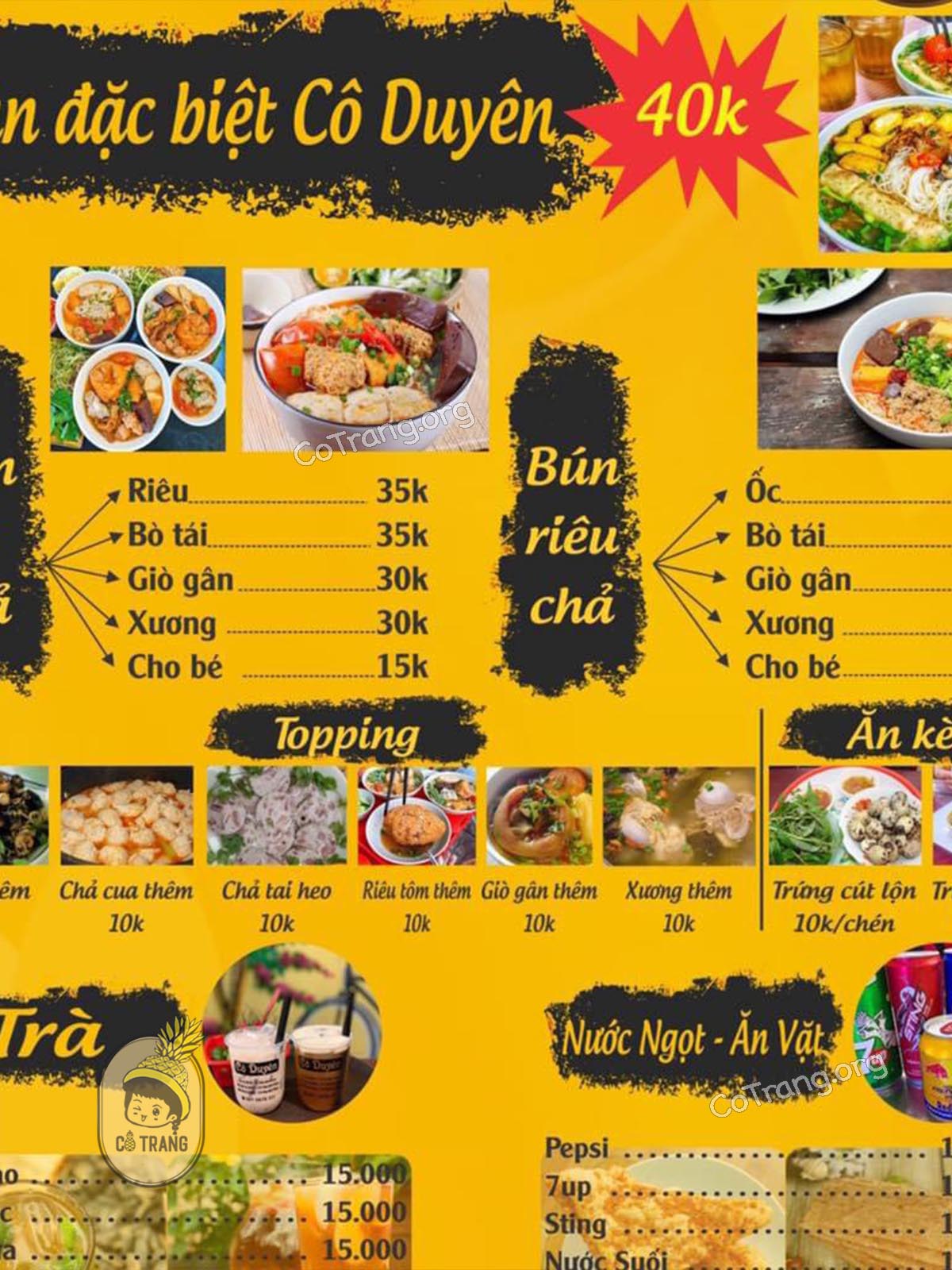 Menu thực đơn và món ăn thực tế tại Bún Đậu Mắn Tôm Cô Duyên