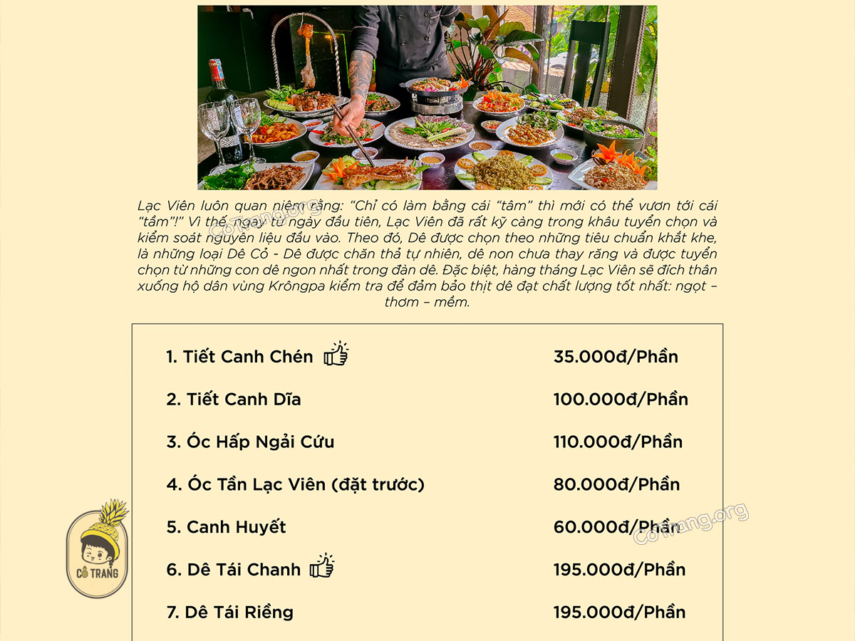 Menu thực đơn và món ăn thực tế Nhà Hàng Lạc Viên Pleiku