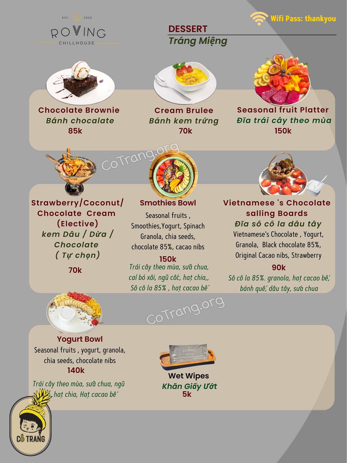Menu thức ăn và đồ uống tại Roving Chillhouse Hội An