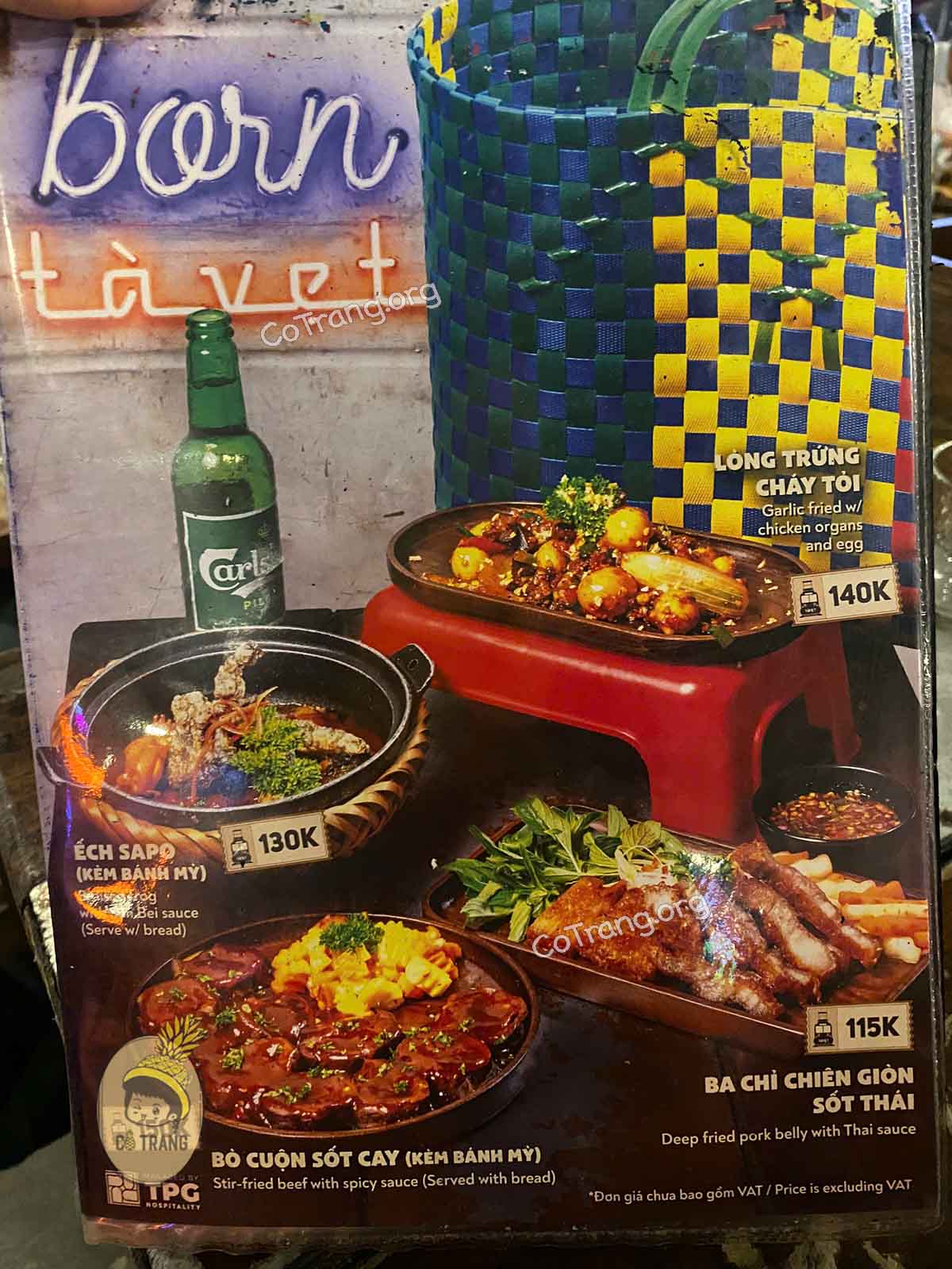 Menu thức ăn tại Tà Vẹt Huế