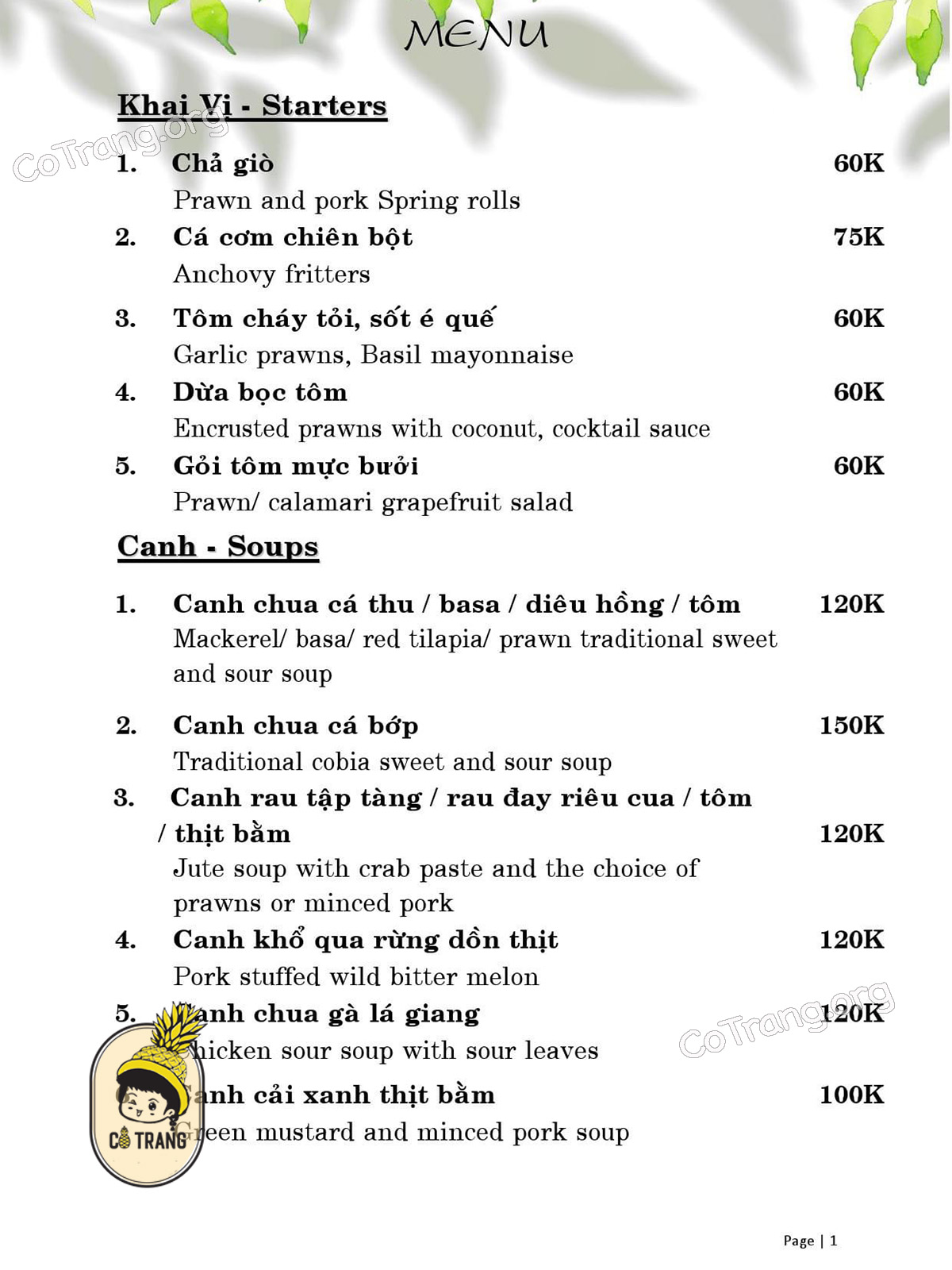Menu thức uống tại Nôm Nôm Restaurant Nha Trang