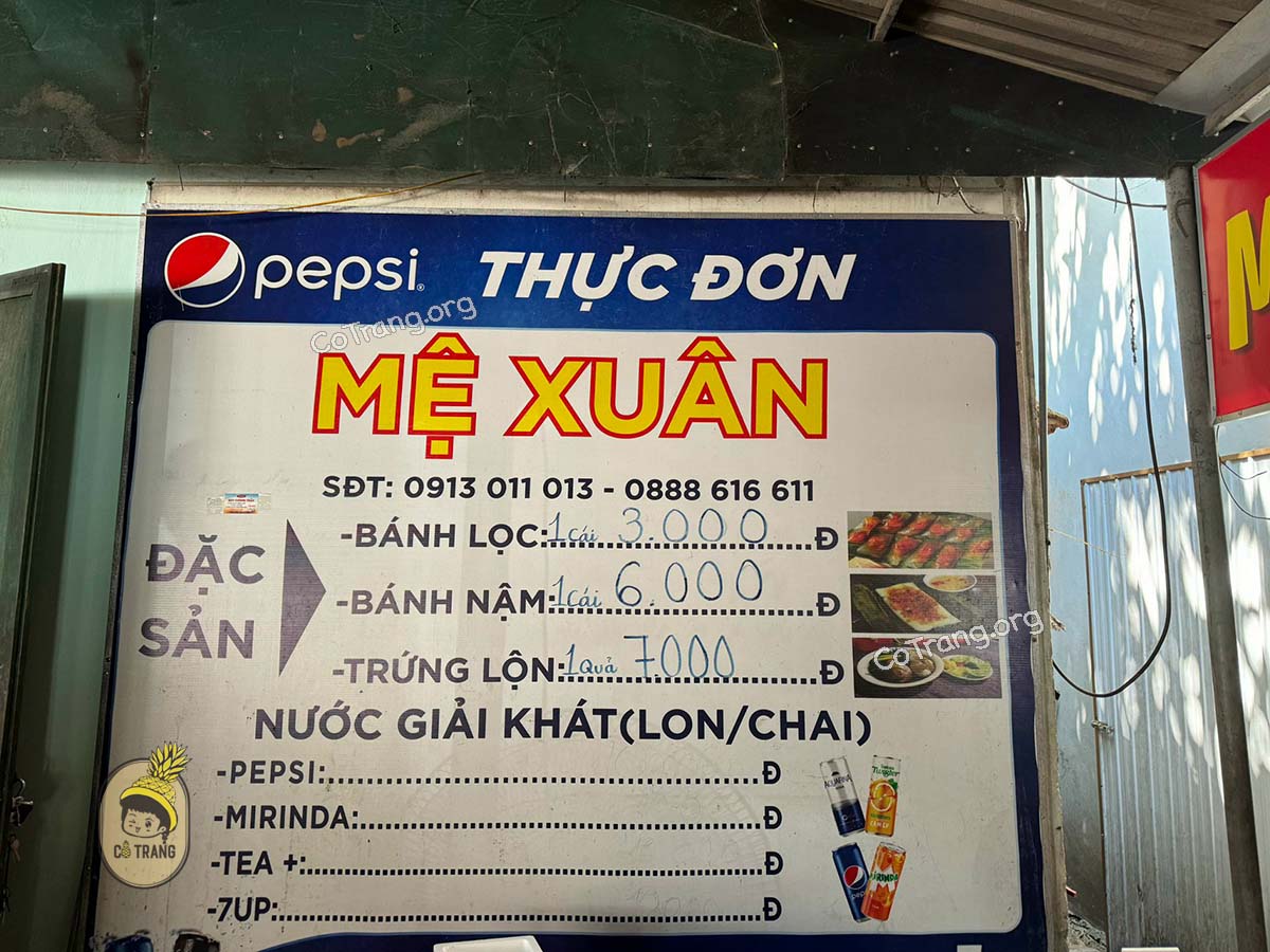 Menu tại Bánh Lọc Mệ Xuân Đồng Hới