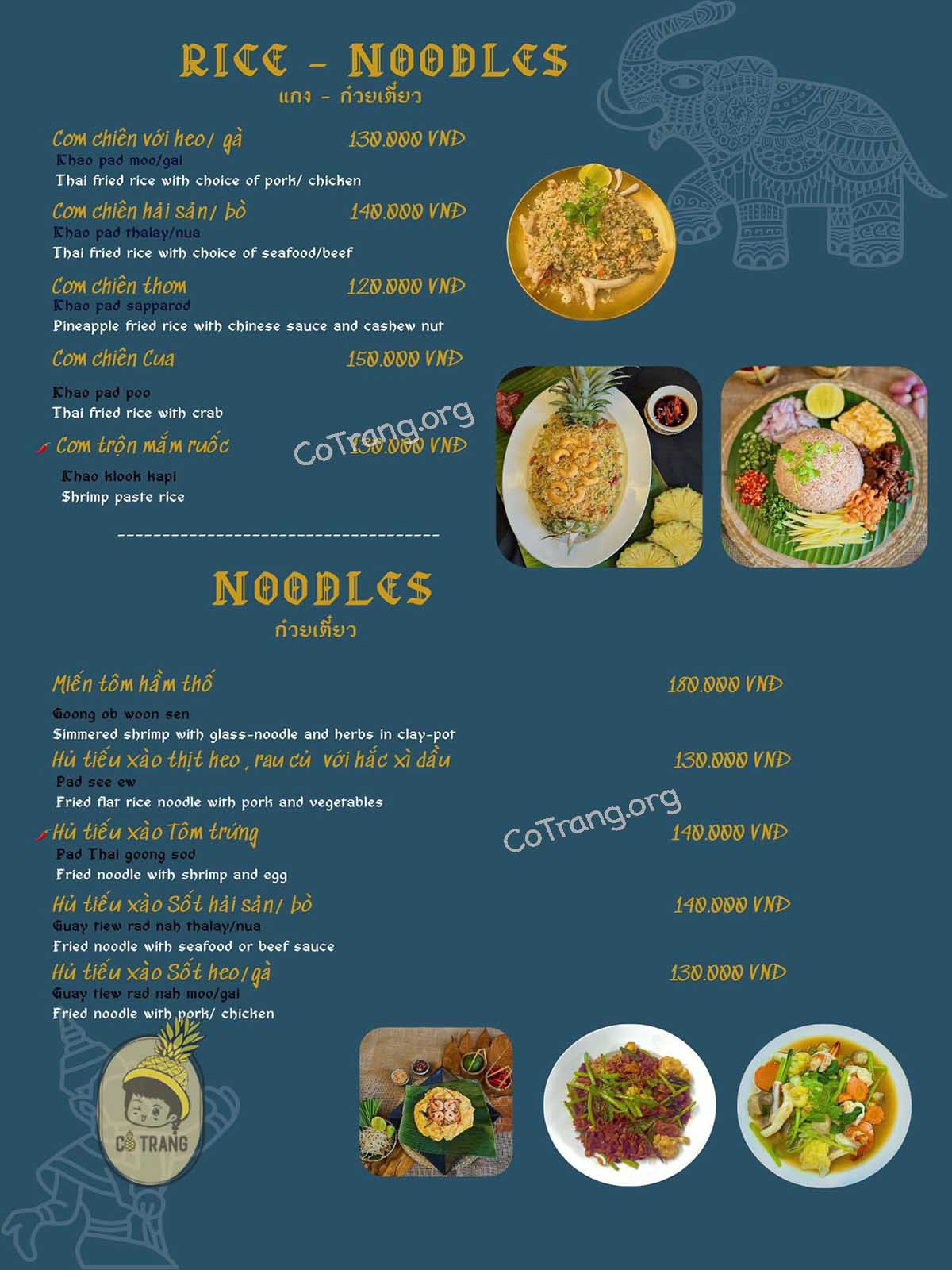 Menu thức ăn tại Thái Ngò Rí Nha Trang