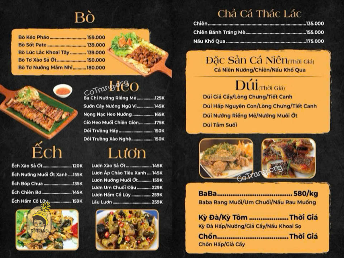Menu thức ăn tại Cổ Lũy Beer Garden Quảng Ngãi
