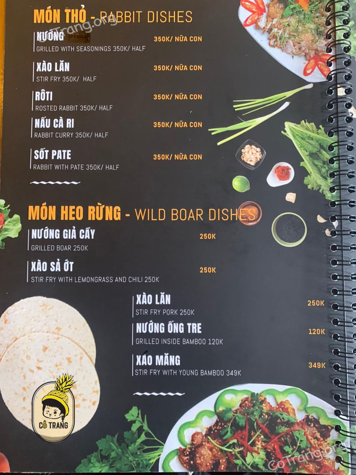 Menu món ăn tại An Sơn Hồ Đà Lạt