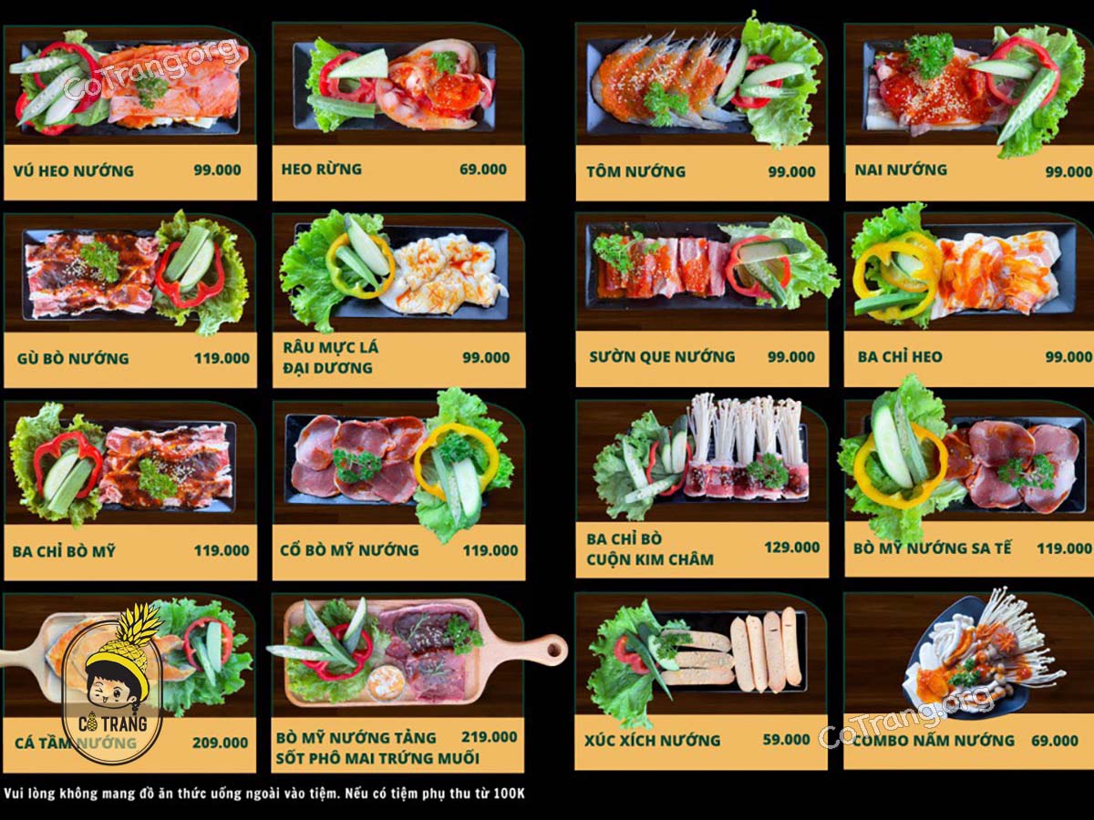 Menu và không gian thực tế tại Tiệm Nướng Khói Thông Đà Lạt
