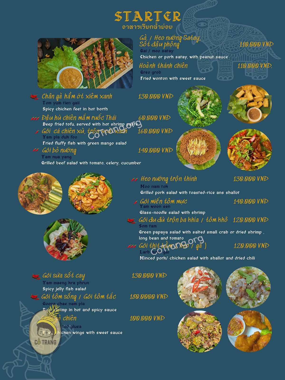 Menu thức ăn tại Thái Ngò Rí Nha Trang