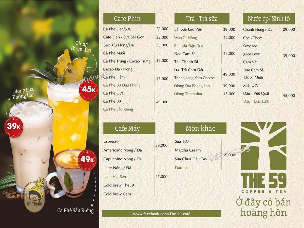 Menu thức ăn tại The 59 Cafe Đà Nẵng