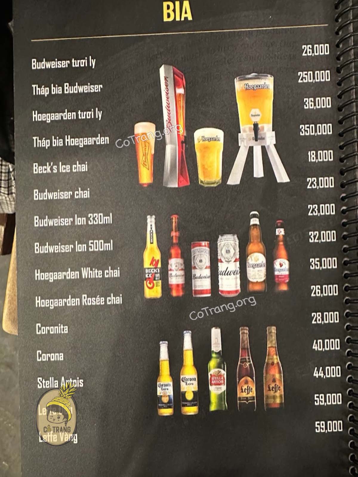 Menu thức ăn tại Tà Xùa Quán Đà Nẵng