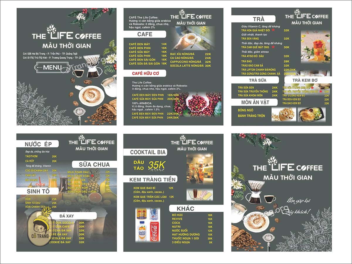 Menu đồ uống tại The Life Coffee Quảng Ngãi