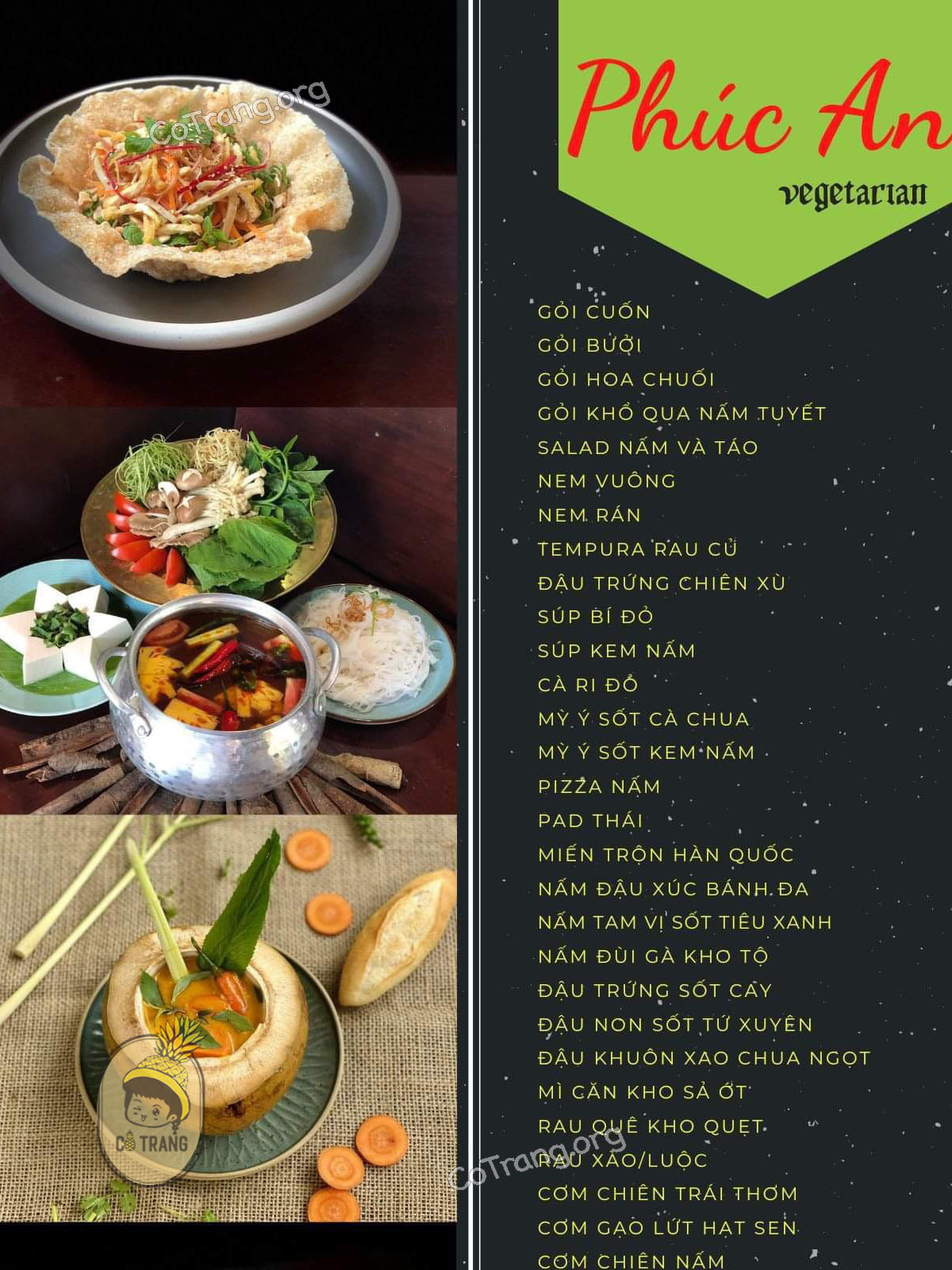 Menu thức ăn tại Phúc An Vegetarian Đà Nẵng 