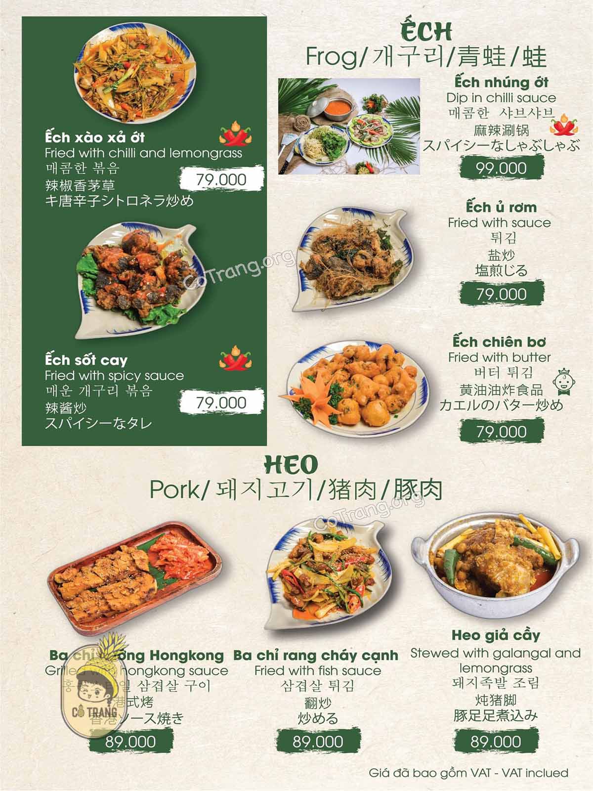 Menu thức ăn tại Hải sản Mộc quán Nha Trang