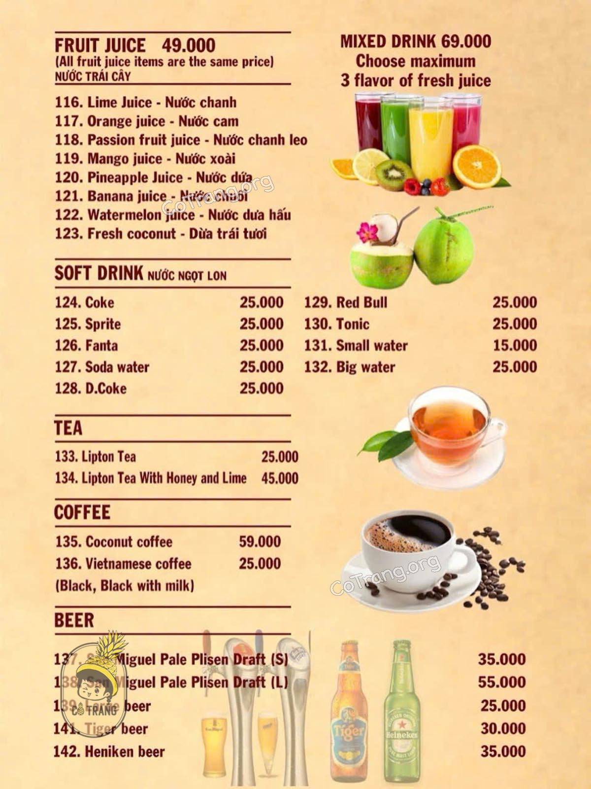 Menu thức ăn tại Herbal Pizza and Steak Hội An