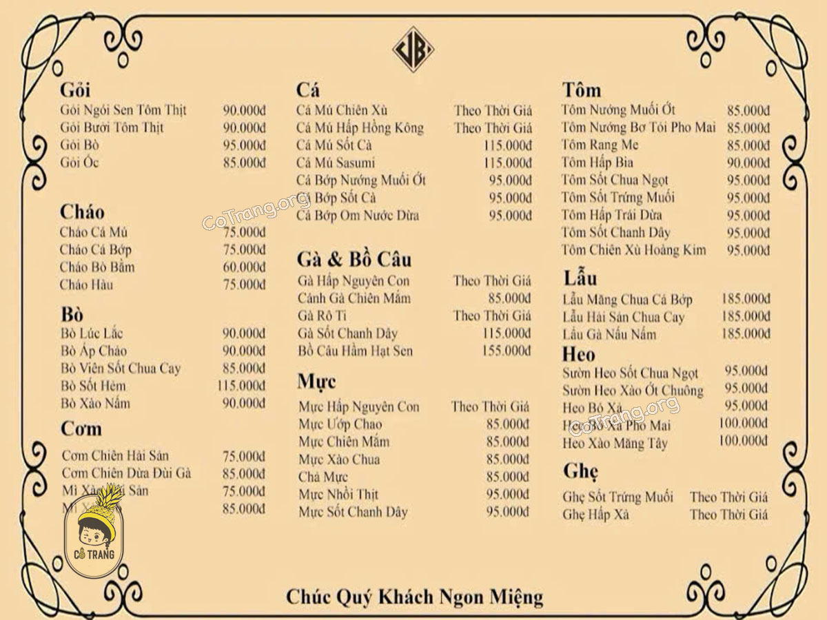 Menu thức ăn tại Hội An Quán Đảo Phú Quý