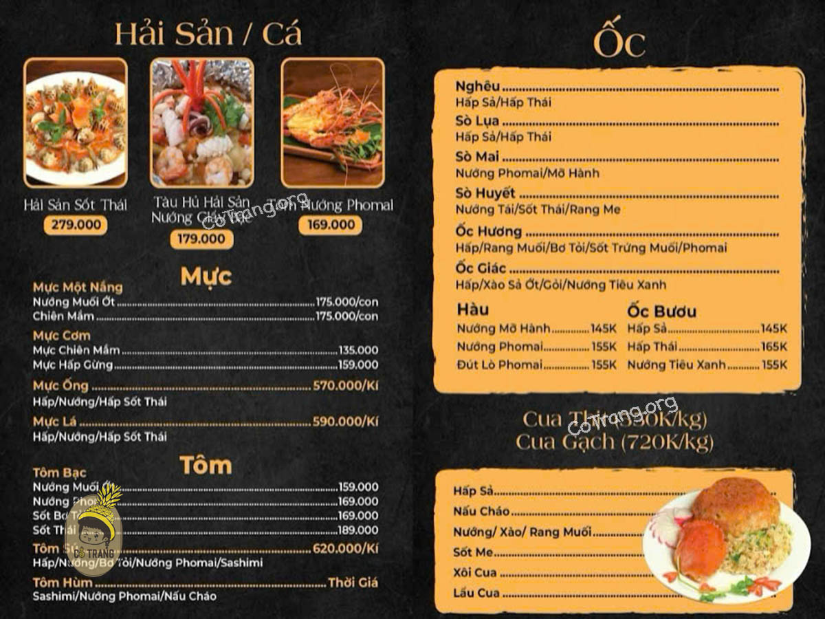 Menu thức ăn tại Cổ Lũy Beer Garden Quảng Ngãi