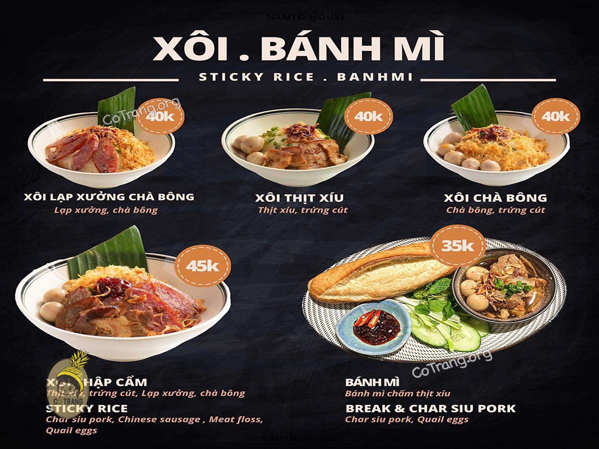 Menu thức uống tại Namto House Quảng Ngãi
