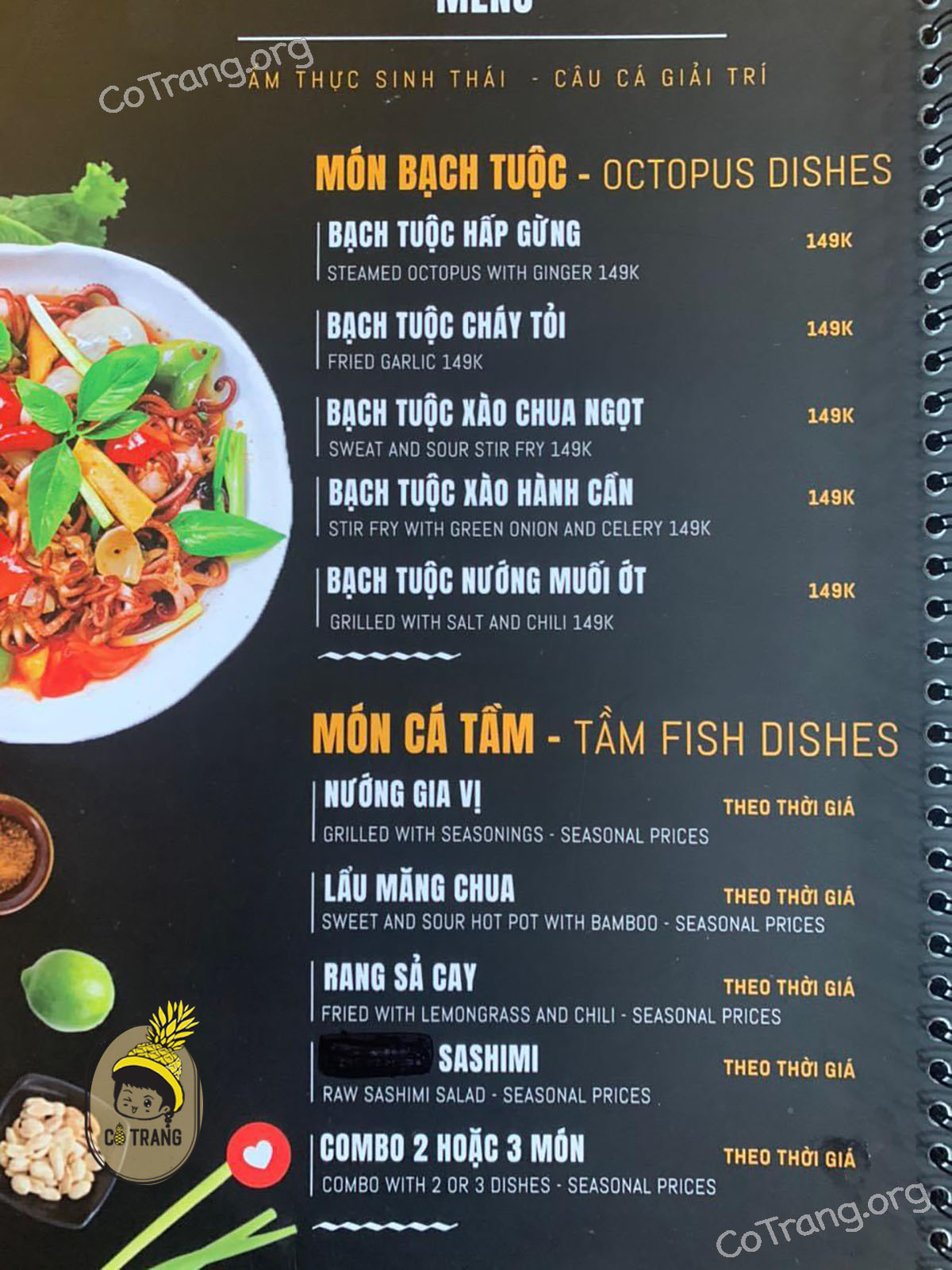 Menu món ăn tại An Sơn Hồ Đà Lạt