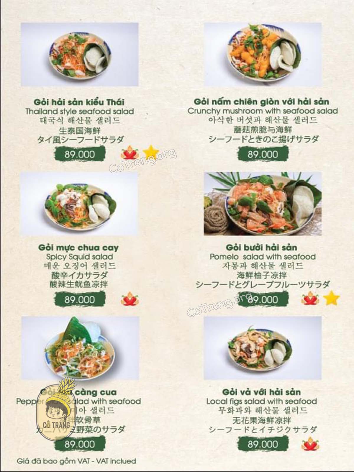 Menu thức ăn tại Hải sản Mộc quán Nha Trang
