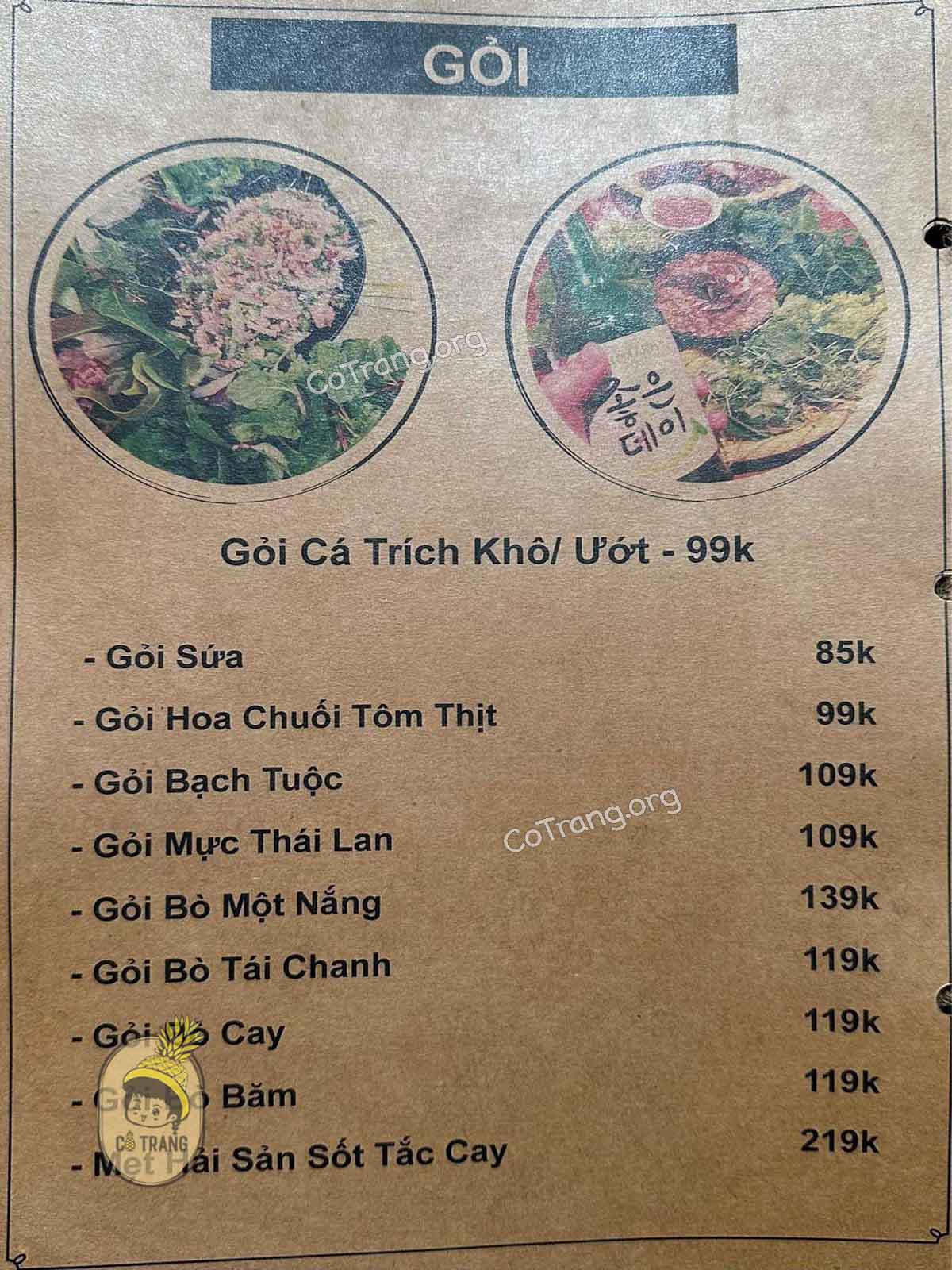 Menu thức ăn tại Hội An Seafood