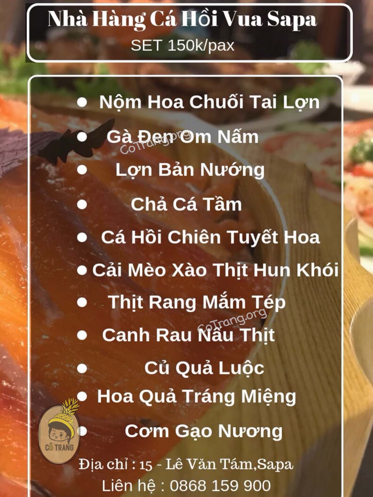 Menu thức ăn tại Nhà Hàng Vua Cá Hồi Sapa