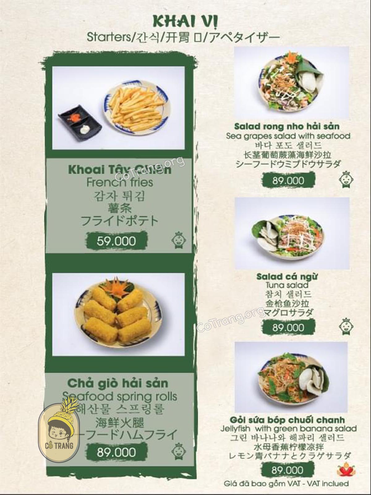 Menu thức ăn tại Hải sản Mộc quán Nha Trang