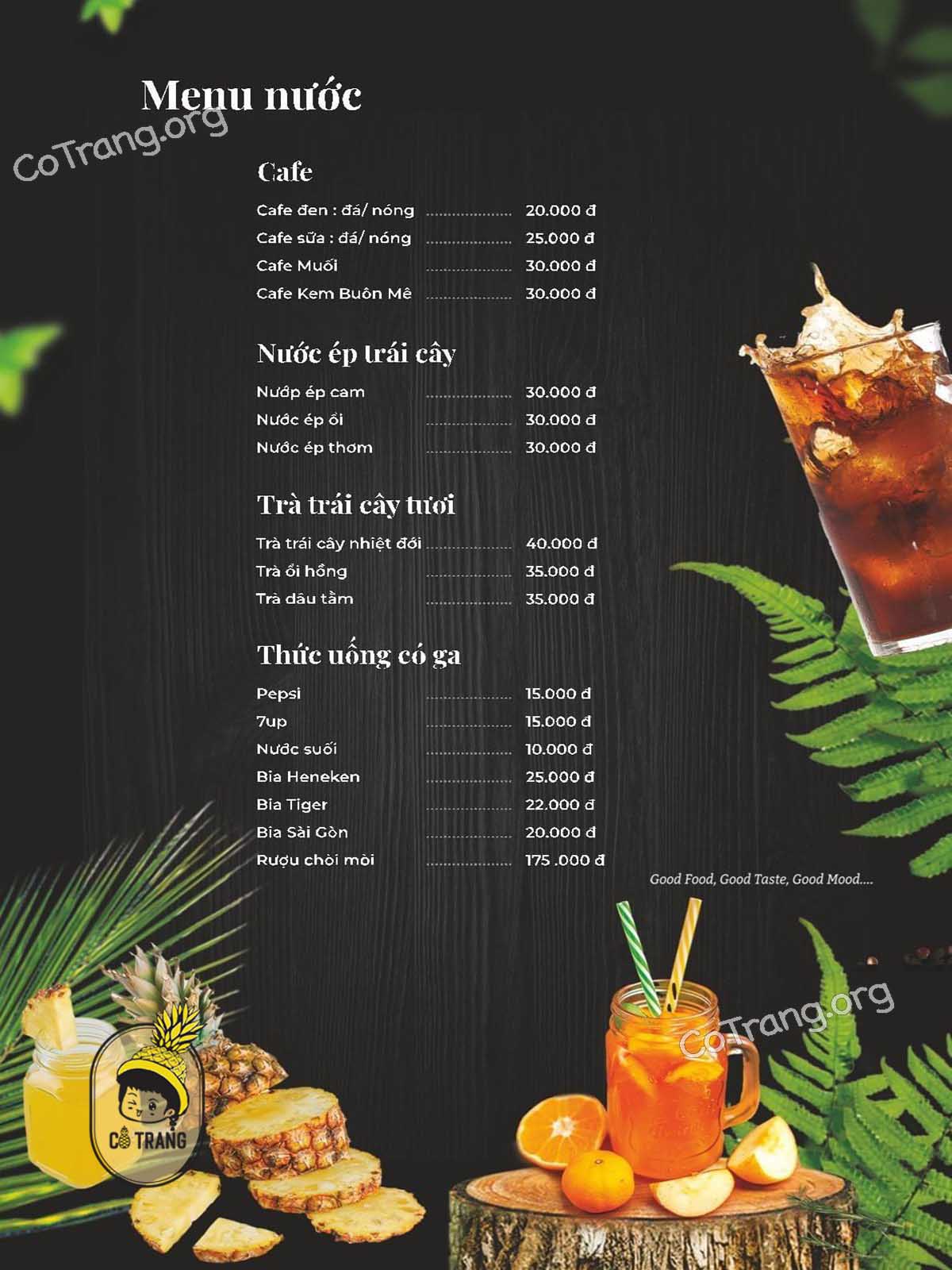 Menu tại The Forest Herbs Măng Đen