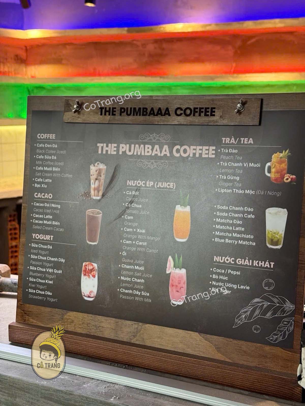 Menu đồ uống tại The Pumbaa Coffee Quy Nhơn