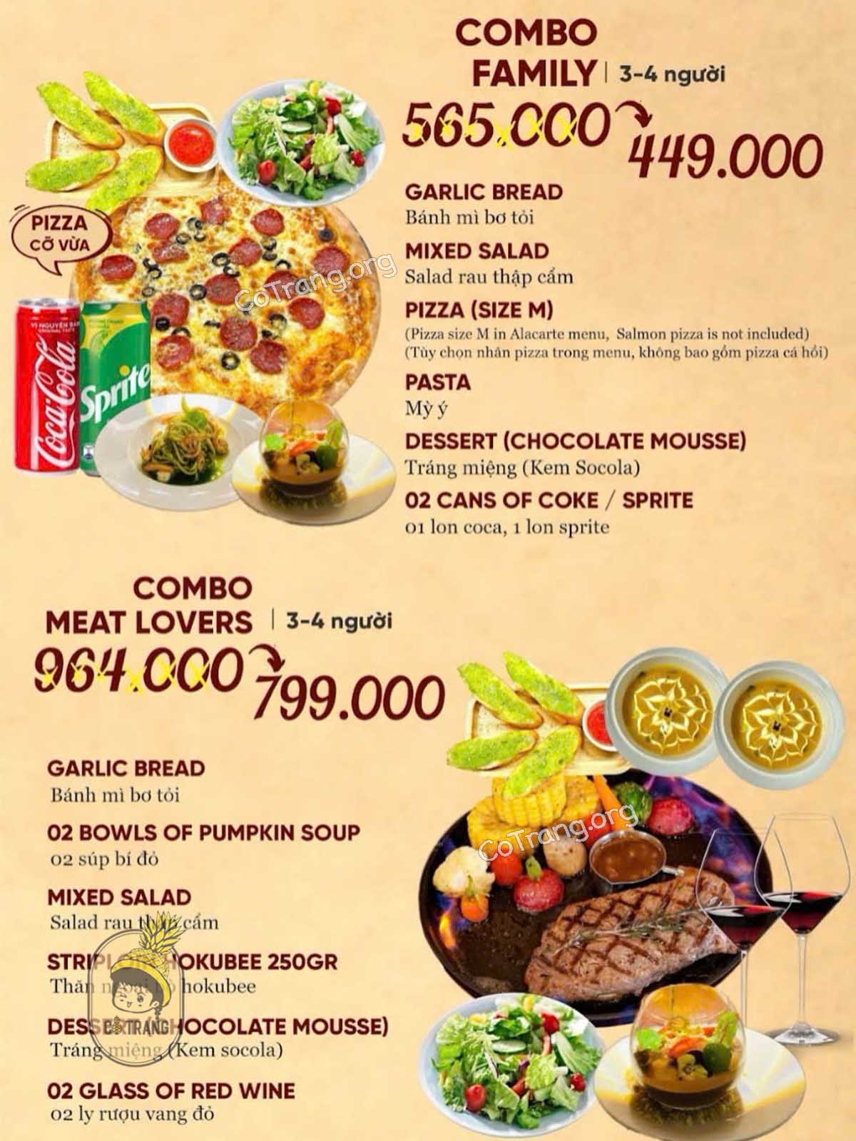 Menu thức ăn tại Herbal Pizza and Steak Đà Nẵng