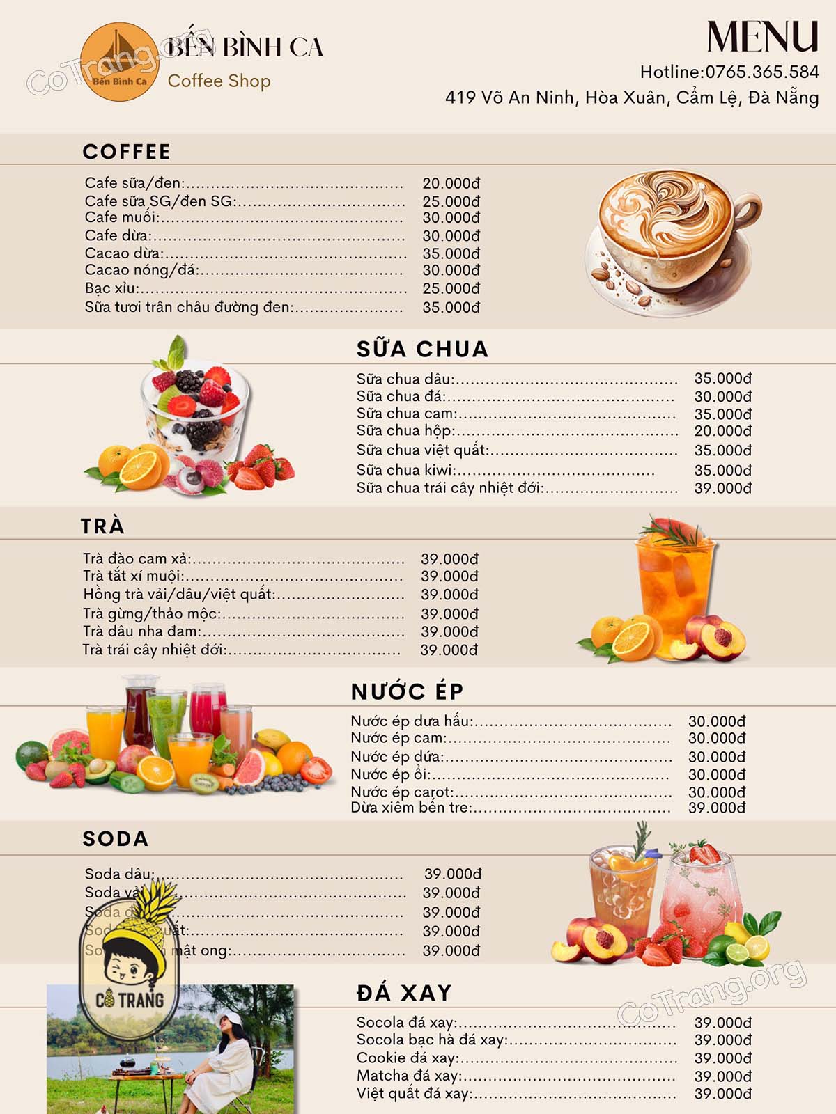 Menu thưc uống tại Bến bình ca Đà Nẵng