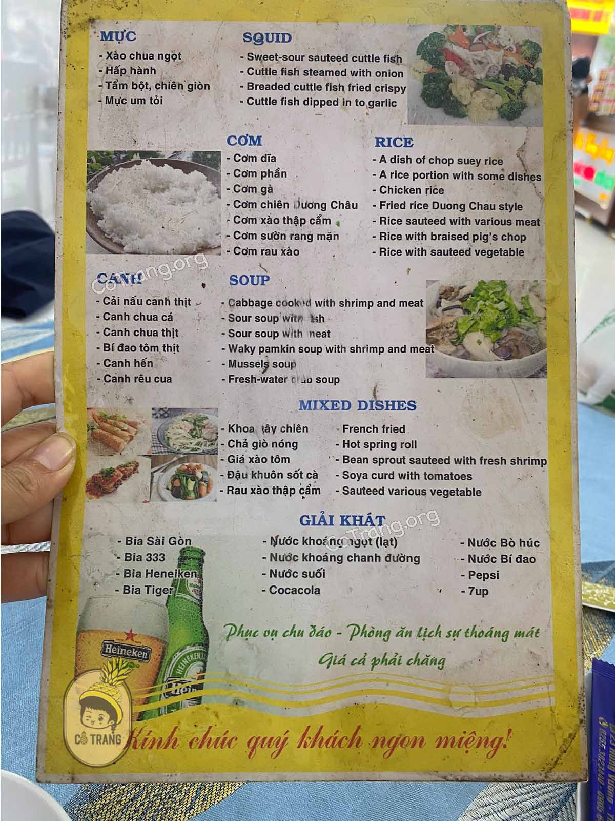 Menu tại Cơm Bắc Sơn Quảng Ngãi