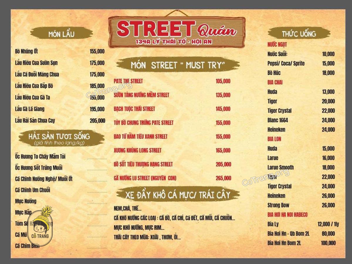 Menu thức ăn tại The Streets Hội An Grill & Beer 