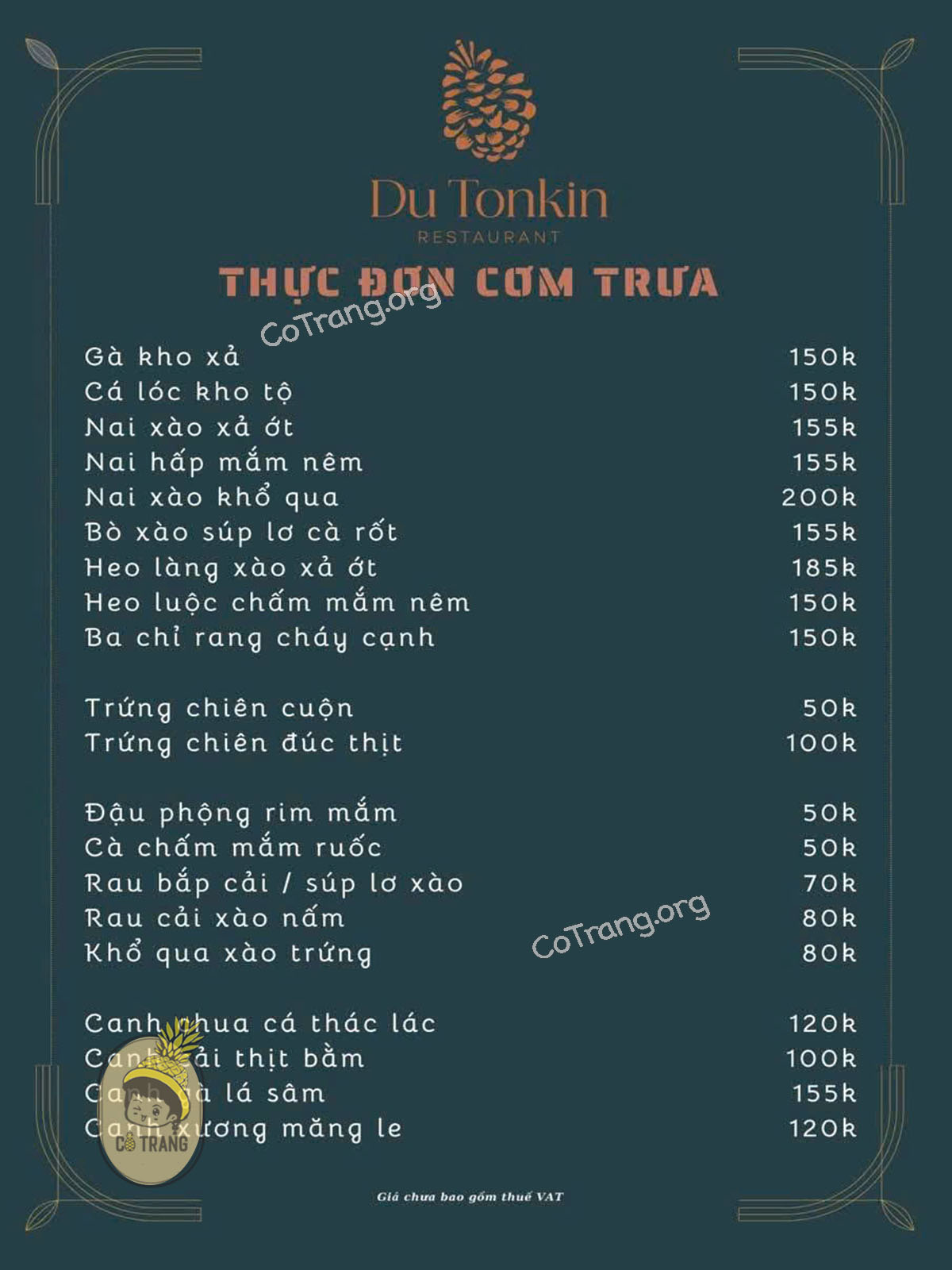 Menu thức ăn tại Nhà Hàng Du Tokin Măng Đen