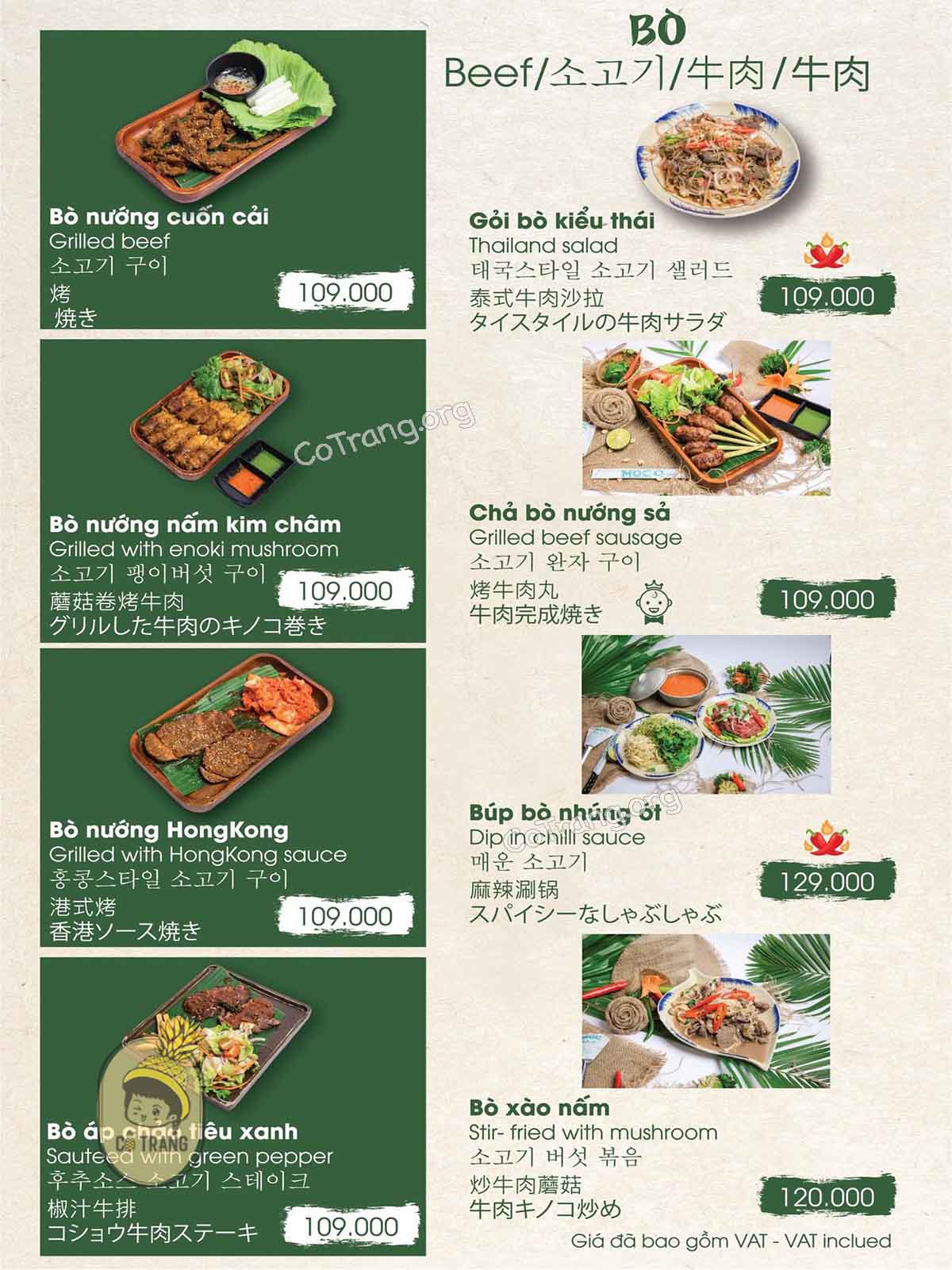 Menu thức ăn tại Hải sản Mộc quán Nha Trang